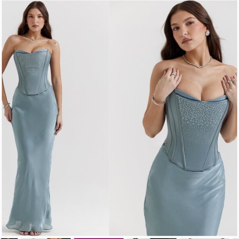 House of CB Nastassia & Amadi Cool Blue Embellished Satin/Maxi Skirt
